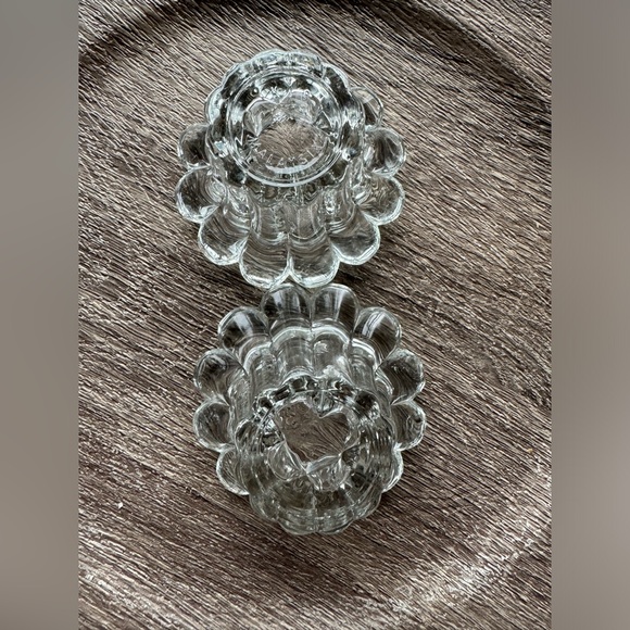 2pk Vintage Set Boopie Style Clear Glass Tapered Candlestick Holders Home Decor - Picture 3 of 10
